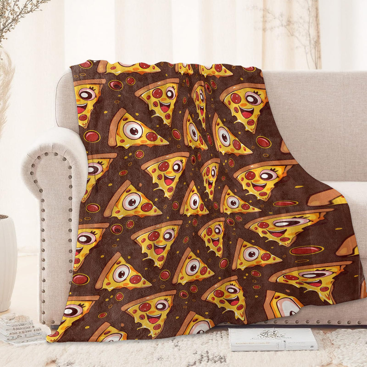 Funny Cartoon Pizza Blanket 50X60 in, Flannel Throw Blankets for Travel Camping Sofa Living Room Decor, Lightweight Cozy Soft Fuzzy Gifts for Women Adults Kids