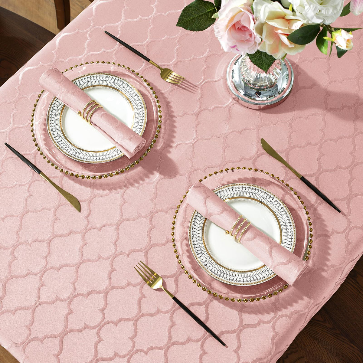 SASTYBALE Tablecloth Rectangle Jacquard Table Cloth Polyester Spill Proof Wrinkle Resistant Table Cover for Kitchen Dining Valentine's Day Decoration (52" x 70" (4-6 Seats), Pink)