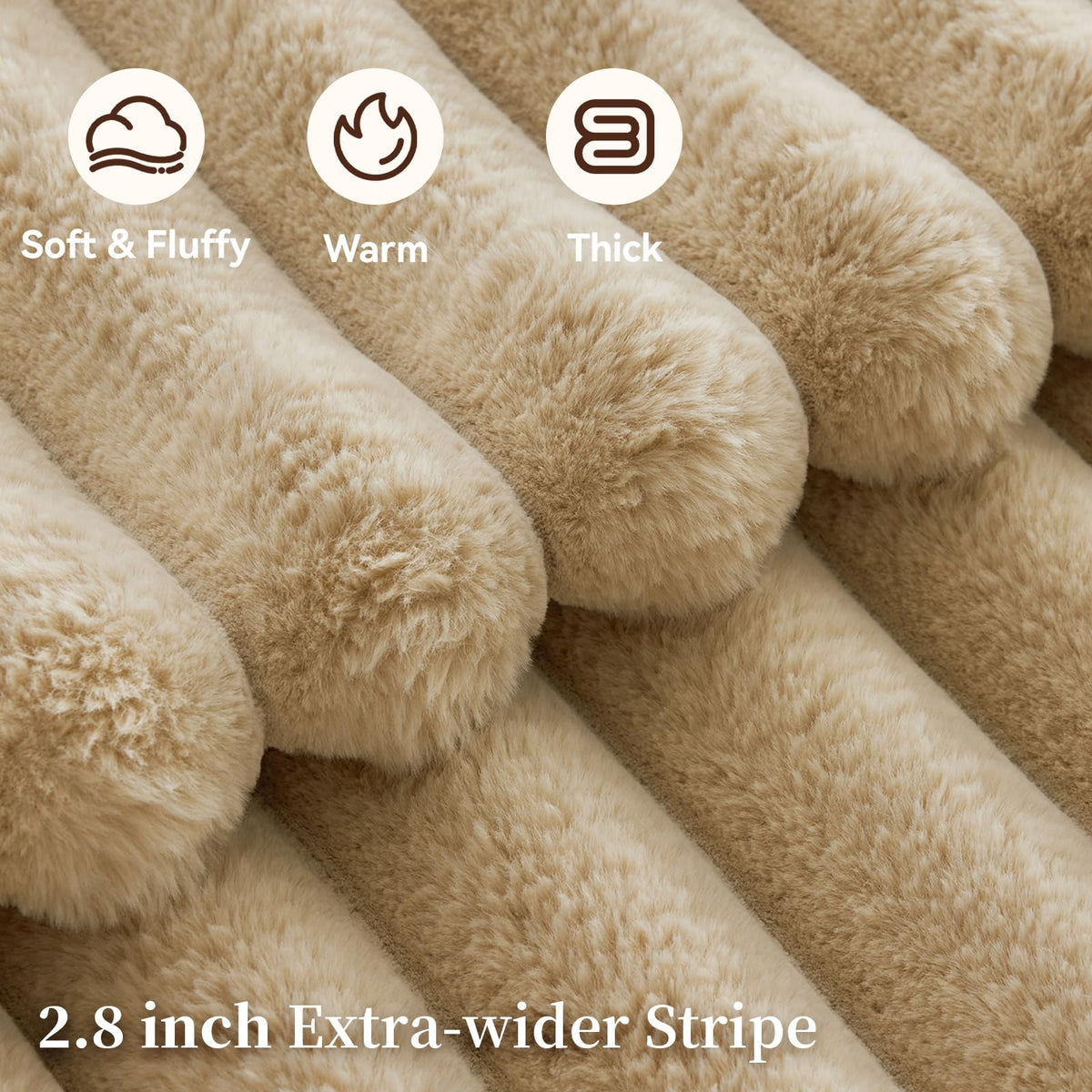 HaloRest Faux Fur Throw Blanket, Thick 1000GSM Fluffy Cozy Throw Blankets for Bed, Luxury Plush Striped Warm Soft Blanket for Couch LivingRoom Home Decor & Gifts(50"x 70", Beige)