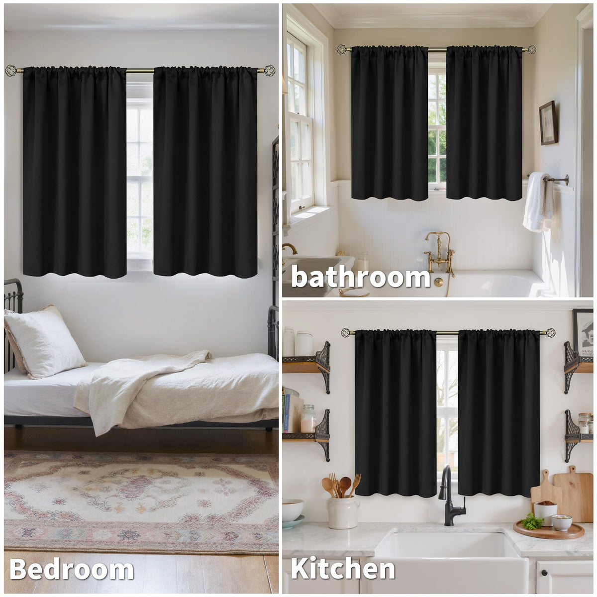 BGment Black Blackout Curtains 40 Inches Long for Kitchen Windows - Short Thermal Insulated Drapes with Rod Pocket Privacy for Cafe Bedroom Window, 42 x 40 Inch, 2 Panels