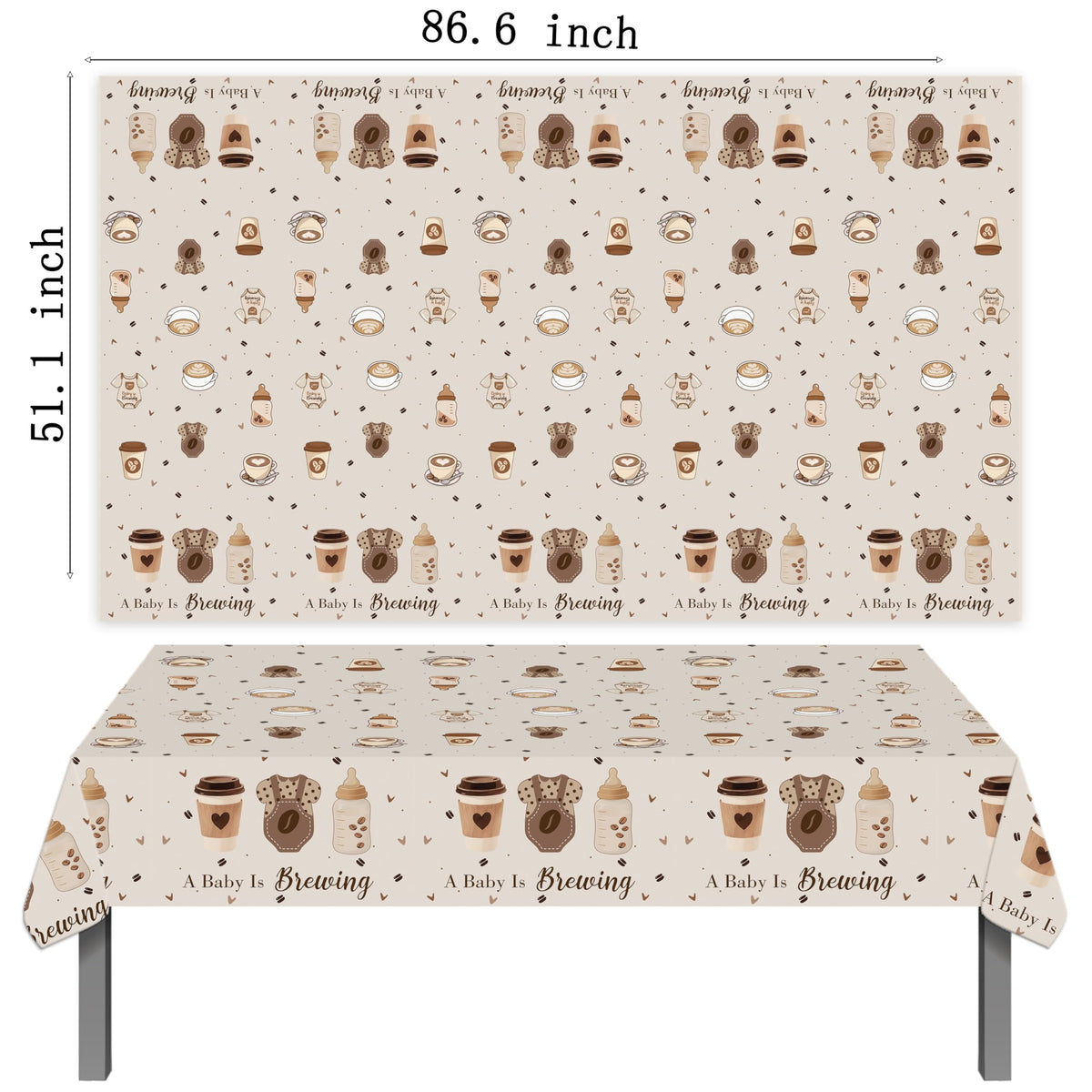 LUCKYQUBE Baby is Brewing Coffee Baby Shower Tablecloth, Neutral Brown Disposable Table Cover for Gender Reveal Party, Coffee Themed Baby Shower Supplies, Baby Bottle Tablecloth for Welcome Baby