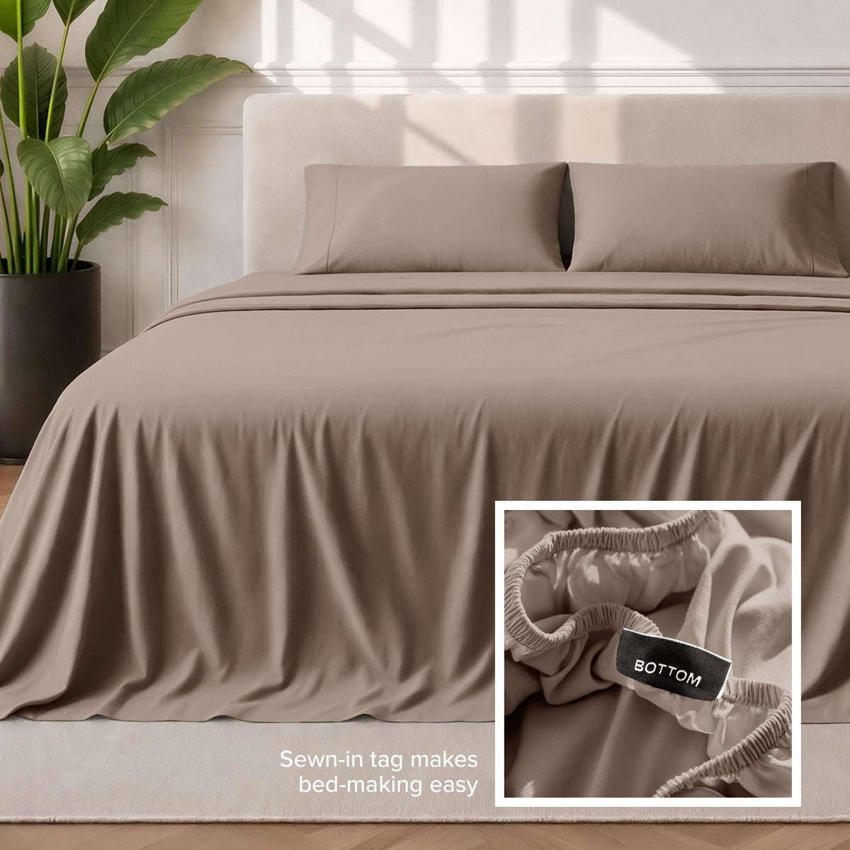 Bare Home Queen Sheet Set - 1800 Ultra-Soft Microfiber Queen Bed Sheets - Double Brushed - Deep Pockets - Easy Fit - 4 Piece Set - Bedding Sheets & Pillowcases (Queen, Taupe)
