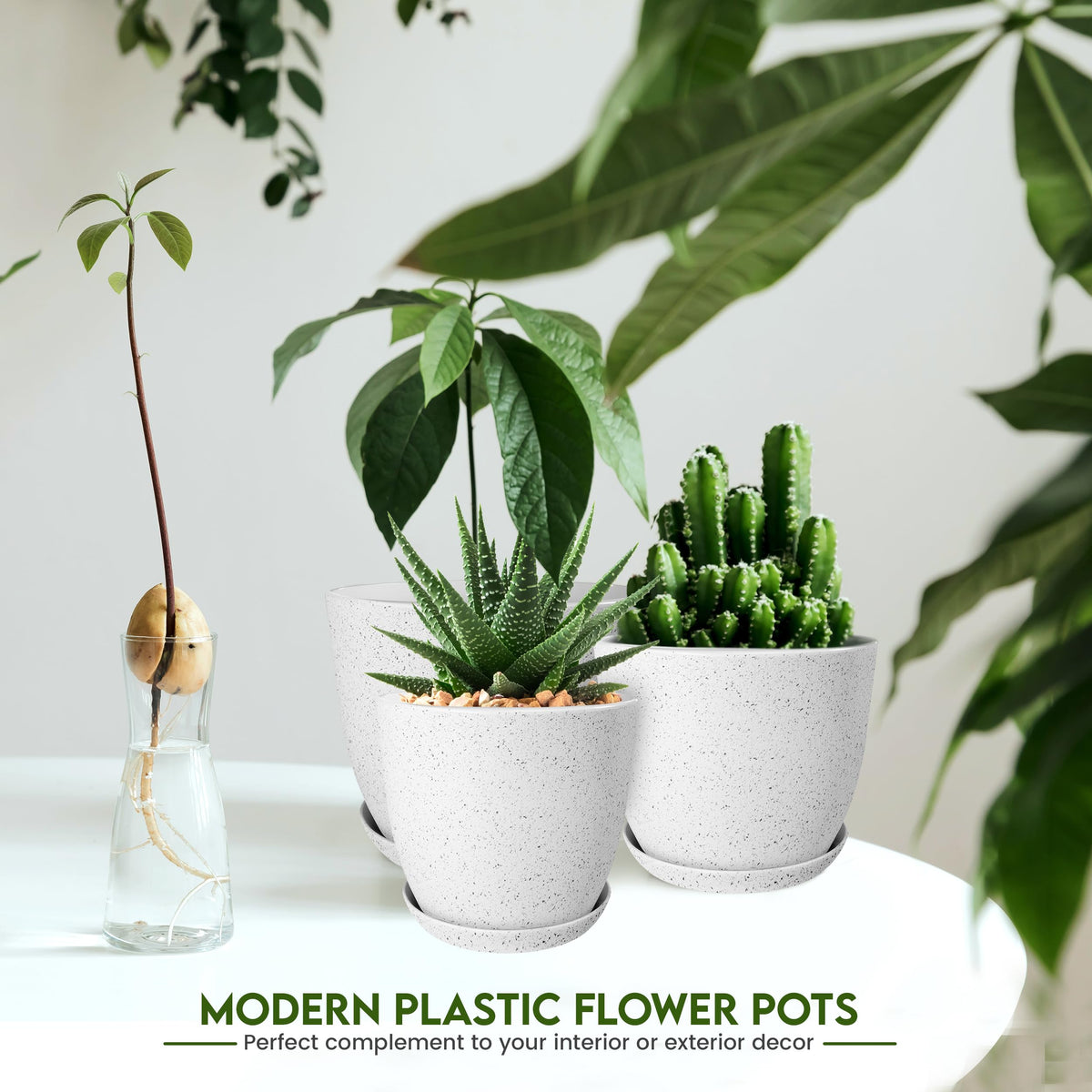 Utopia Home - Spotty Plant Pots Indoor with Drainage - 7/6.6/6/5.3/4.8 Inches Flower Pots - 10 Pack Plastic Planters - Ideal for Stocking Stuffers - (Speckled Grey, Pack of 10)