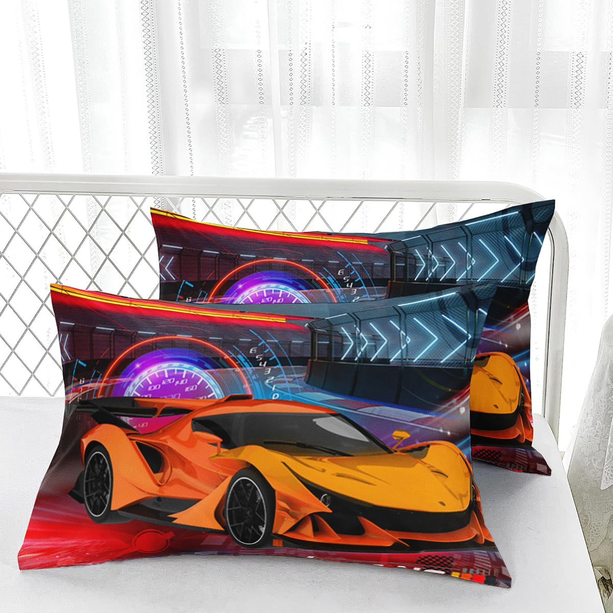 Nttopship Racing Cars Comforter Sets King Size,Bedding Sets 3PCS for Kids,Sports Car Theme Bedding Sets All Season 1 Comforter and 2 Pillowcases
