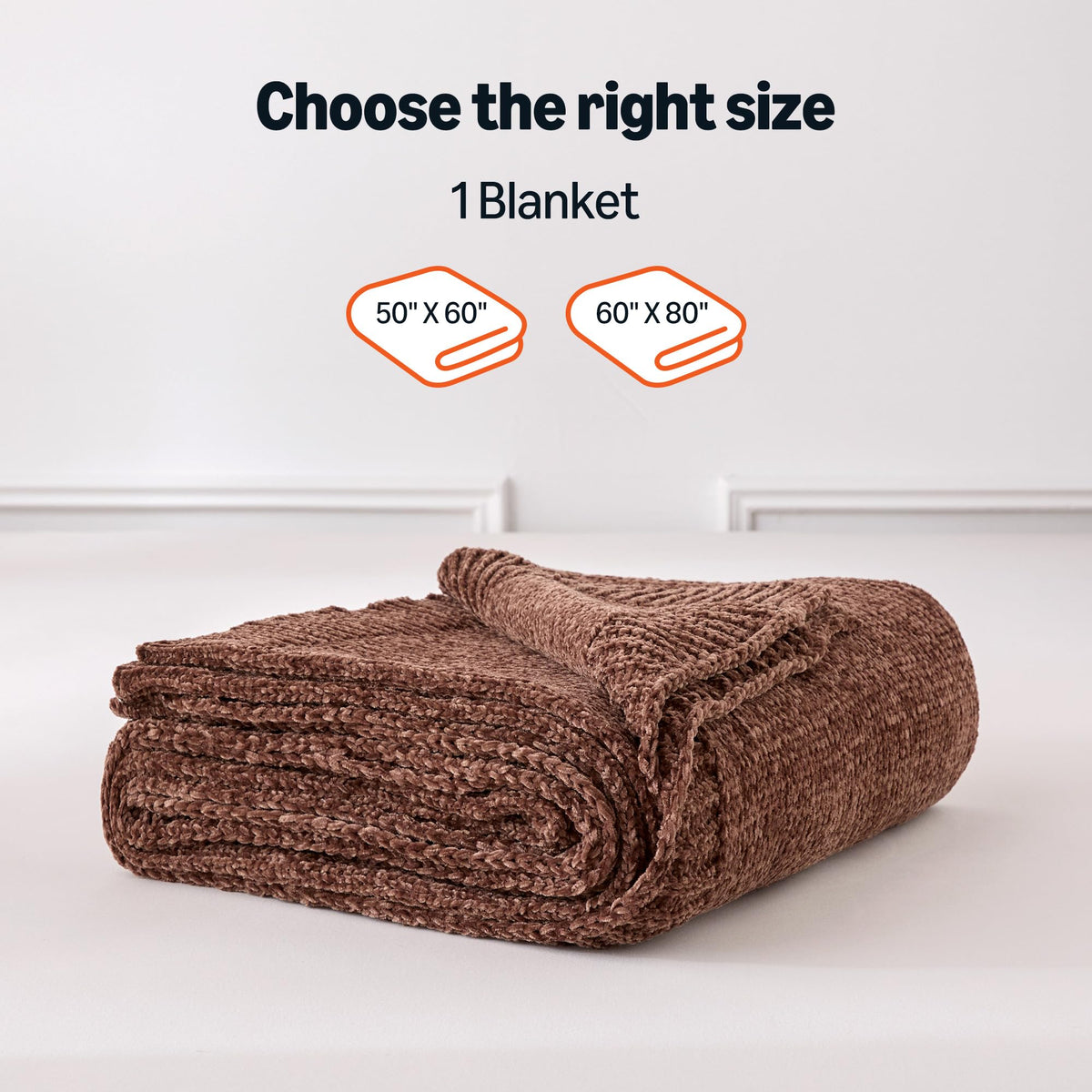 Amazon Basics Chunky Chenille Knit Throw Blanket for Couch, Bed and Sofa, Soft and Warm Lightweight Jersey, 50"×60", Brown