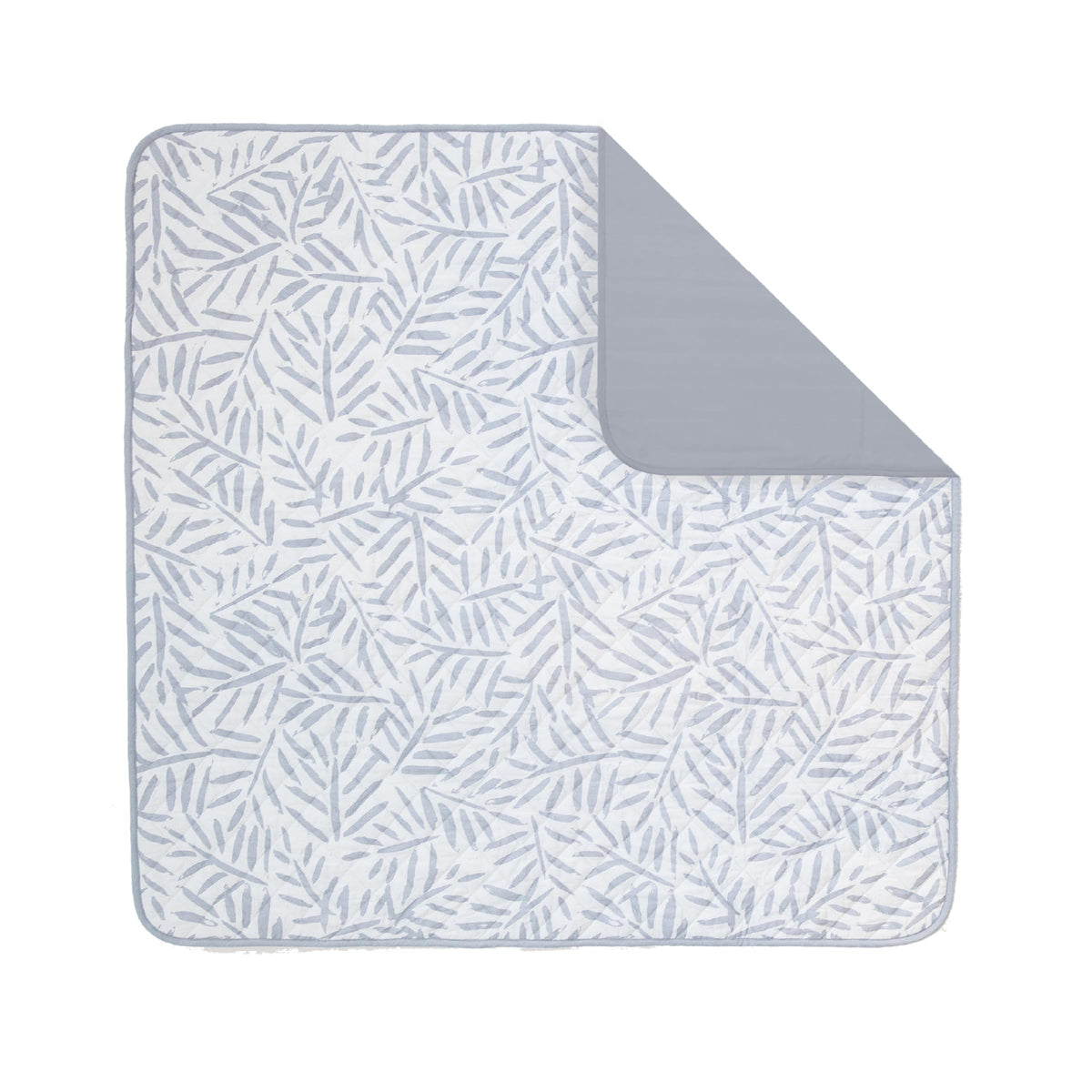 Toddlekind Pretty Practical Mat 100% Organic Cotton 47" x 47”, Reversible, Portable, Travel, Portable, Indoor/Outdoor, for Babies/Toddlers, Sandy Lines-Ocean Leaves-Stone (Grey)