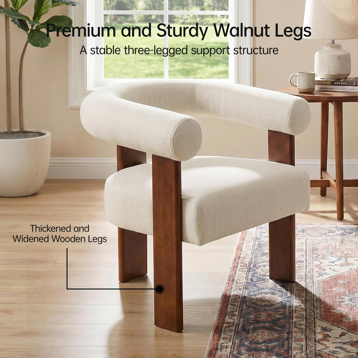 Usaint Upholstered Accent Chairs Set of 2, Mid-Century Modern Arm Chair Living Room Chairs with Walnut Wood Legs, Comfy Barrel Accent Chairs for Living Room, Bedroom, Vanity, Reading Room, Khaki