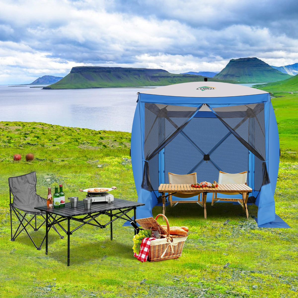COBIZI 6x6 FT Pop up Gazebo, Popup Canopy Tent, Screened in Gazebos with sidewalls, Waterproof Portable Outdoor Small Screen Tents Sun Shelter,carpas para Patio for Camping, Garden and Backyard,Blue