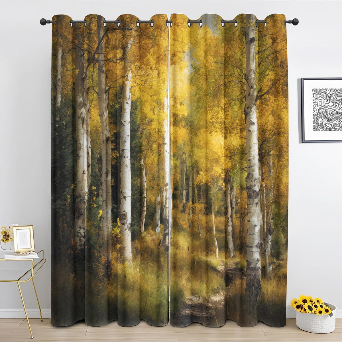 Fall Birch Tree Curtains for Bedroom Living Room, Birch Forest Blackout Curtains 54 Inches Long, Natural Landscape Drapes, Thermal Insulated Room Darkening Grommet Window Treatments 2 Panels