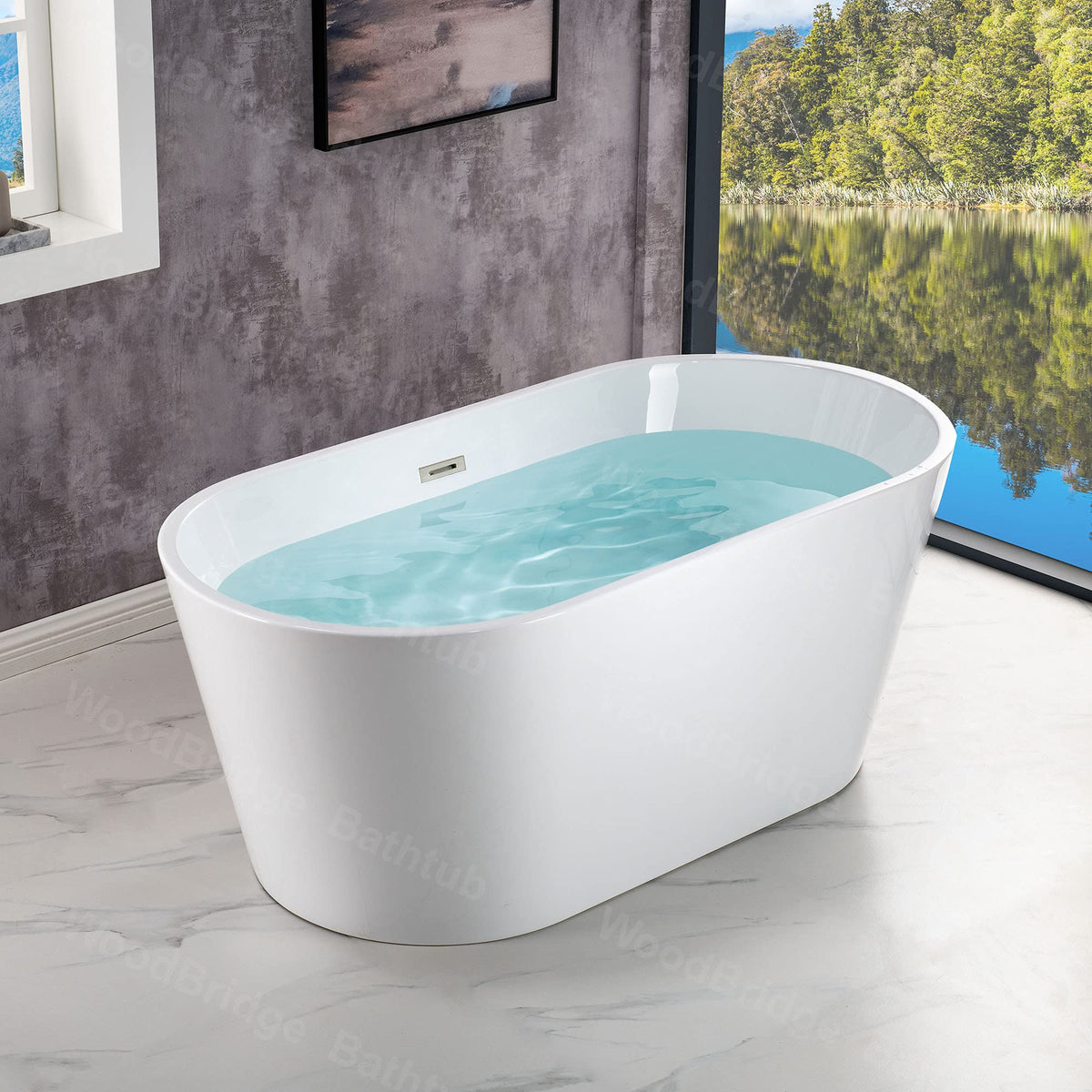 WOODBRIDGE 54"Freestanding White Acylic Soaking Bathtub with Chrome Drain and Overflow,BTA1702-C-Drain&O