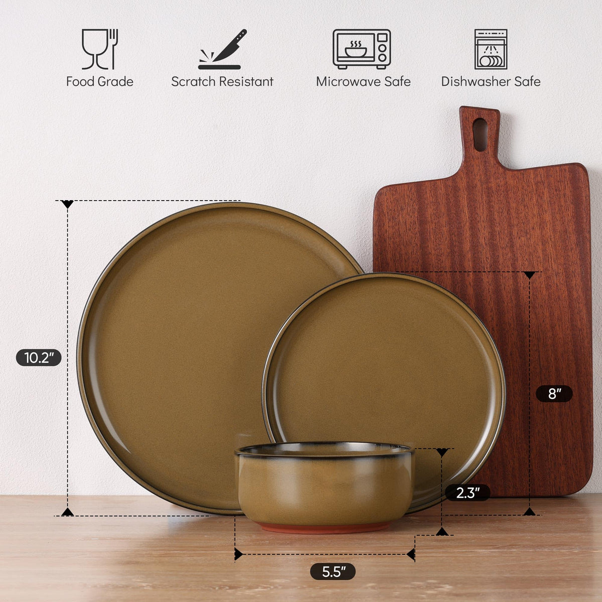 E-far Stoneware Dinnerware Sets for 6, 18 Pieces Reactive Glaze Plates and Bowls Sets, Elegant Dishes with Rustic Terracotta Clay Base, Dishwasher & Microwave Safe, Scratch Resistant, Deep Camel
