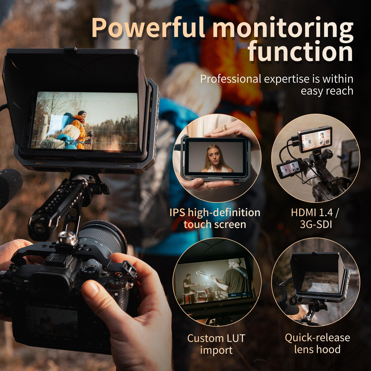 VILTROX 6'' Camera Field Monitor 4K 2000Nits Touchscreen Camera Monitor, Full HD 1920x1080 Video Monitoring, 3D Lut, RGB Parade, Focus Peaking, with Sunshade Hood and Battery for Sony Canon Nikon