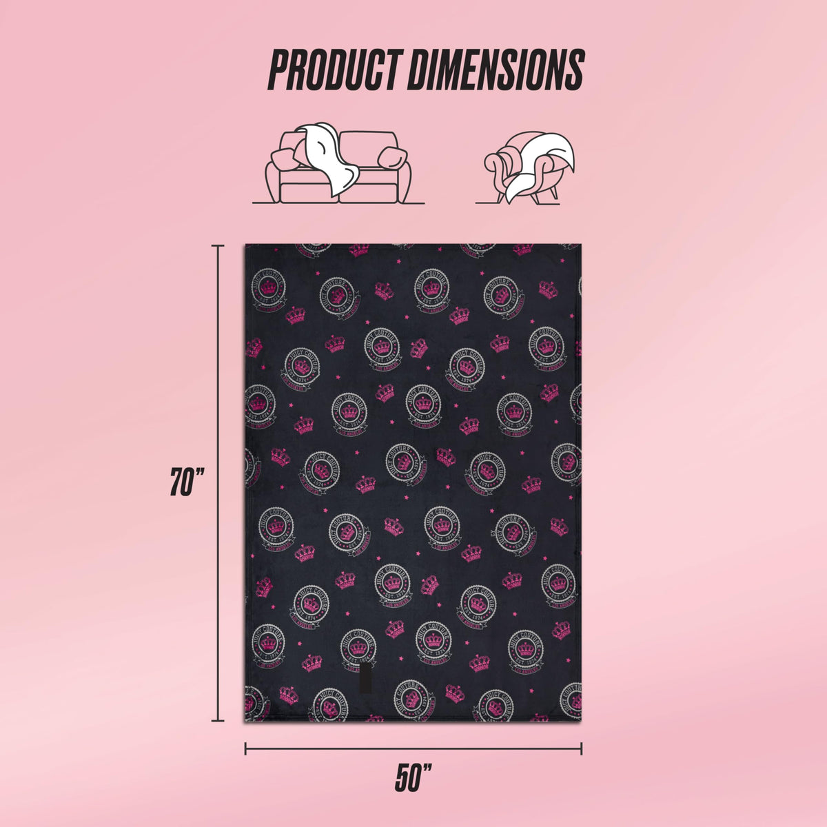Juicy Couture - Throw Blanket, Juicy Emblem, Plush and Cozy, Decorative Blankets for Sofas, Chairs and Beds, Luxurious and Soft, Chic Home Decor, Measures 50" x 70", Emblem Black
