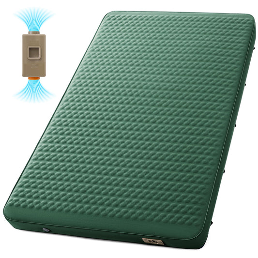Self Inflating Double Sleeping Pad for Camping with Electric Pump 4 Inch Ultra Thick Memory Foam 2 Person Inflatable Sleeping Pad All Season Full Size Portable Camping Mattress for Travel,Tent (Green)