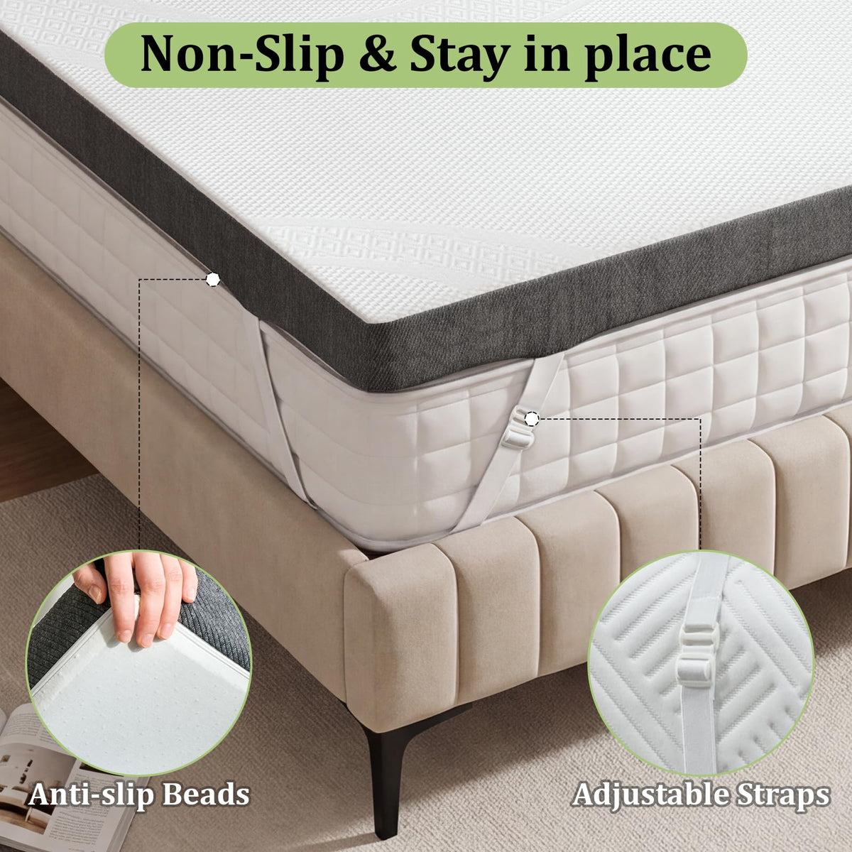 Vipbear Extra Firm Mattress Topper Twin: 3 Inch High Density Bed Topper，Extra Support for Pain Relief，Breathable Washable Soft Cover with Anti-Slip Straps，CertiPUR-US Oeko-Tex Certified 38"x 75"