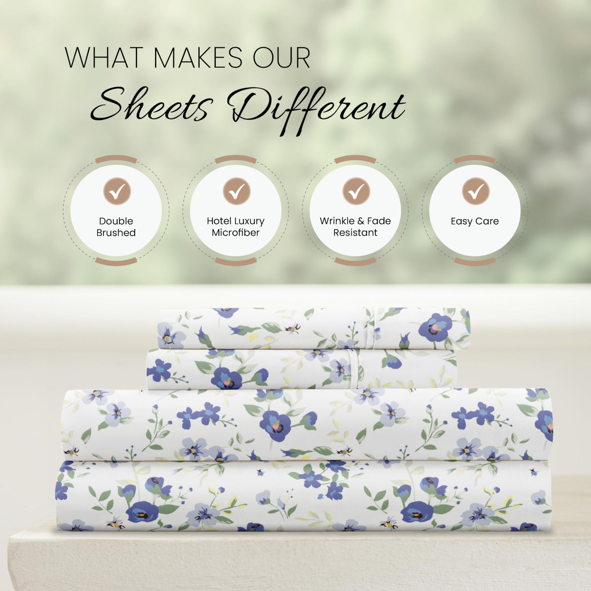 Linen Market 4 Piece King Sheet Set - Breathable, Double-Brushed Patterned Cooling Sheets – Oeko-TEX Certified Ultra Soft & Wrinkle-Free 16" Deep-Pocket King Sheets - Easy Care Blossoms Light Blue