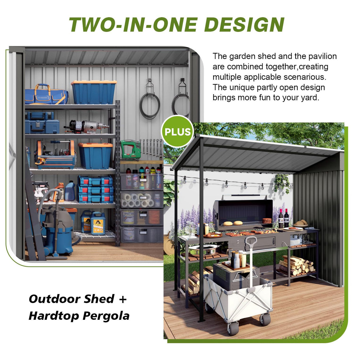 KEIKI Storage Shed 6x4 FT, Small Metal Tool Shed with Gazebo for Outdoor Storage, Galvanized Steel Garden Shed with Lockable Doors for Patio, Backyard, Lawn, Grey