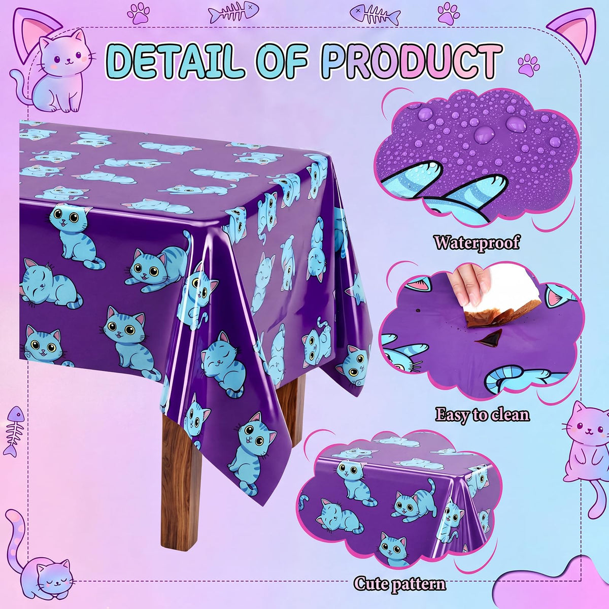 Breling 2 Pcs Blue Cat Kpop Birthday Decoration Tablecloths 54 x 108in Blue Cat Plastic Table Cover Disposable Kpop Theme Tablecloth Party Table Cover Korean Idol Movie Decor for Bachelorette Birthday