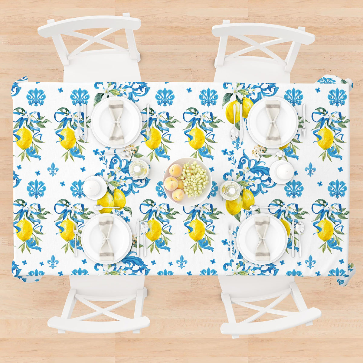CC HOME 1Pc Blue and White Porcelain Lemon Party Plastic Tablecloth 54 x 87 Inch Long Table Cover, Chinese Style Classical Party Tablecover for Summer Baby Shower Birthday Dinner Picnic Kitchen Event