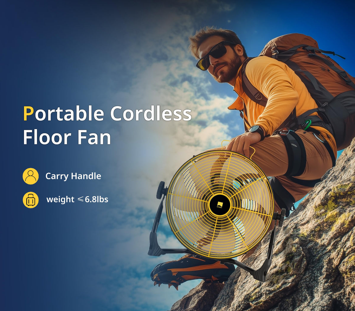 Orison 12" Portable Battery Operated Floor Fan, High-Velocity Floor Fan,Cordless Fan for Camping, Travel, Tents, Hurricanes