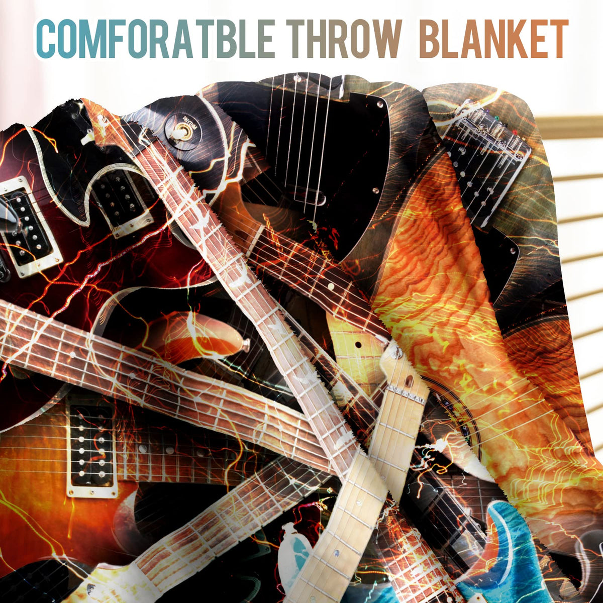 Levens Music Guitar Blanket Gifts for Men Women Girls Boys, 60"x50" Guitar Throw Blanket Rock Instrument Decor for Couch Home Bedroom, Soft Cozy Lightweight Christmas Birthday Gifts for Music Lovers