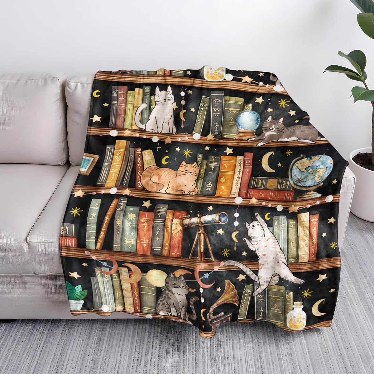 Library Cat Blanket Gifts for Girls, Book Lovers Gifts for Women, Cat Lover Gifts, Cats Christmas Thanksgiving Birthdat Gift for Women Mom Daughter Sister, Cats Decor for Room, Kitten Blanket 50X60 IN