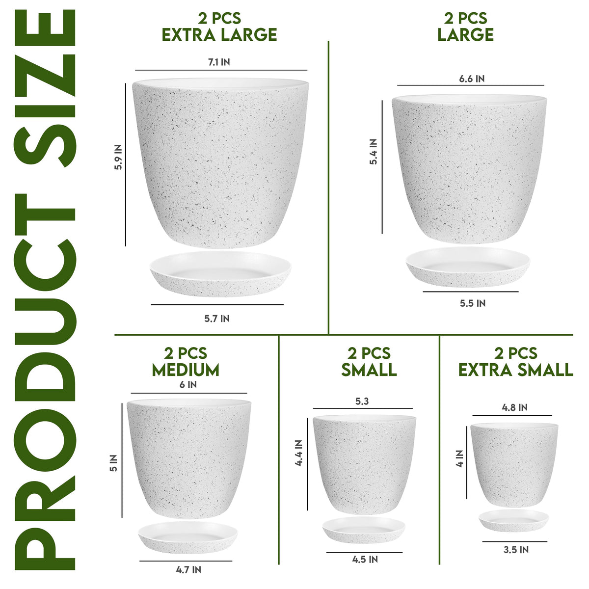 Utopia Home - Spotty Plant Pots Indoor with Drainage - 7/6.6/6/5.3/4.8 Inches Flower Pots - 10 Pack Plastic Planters - Ideal for Stocking Stuffers - (Speckled Grey, Pack of 10)