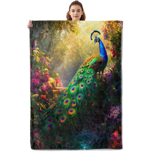 Kibue Beautiful Peacock Blanket Warm & Cozy Flannel Throw Blanket - Soft Plush Lightweight Blankets for Travel, Sofa, Bedroom, Office, Home Decor for Adults Kids Women 60"×50"