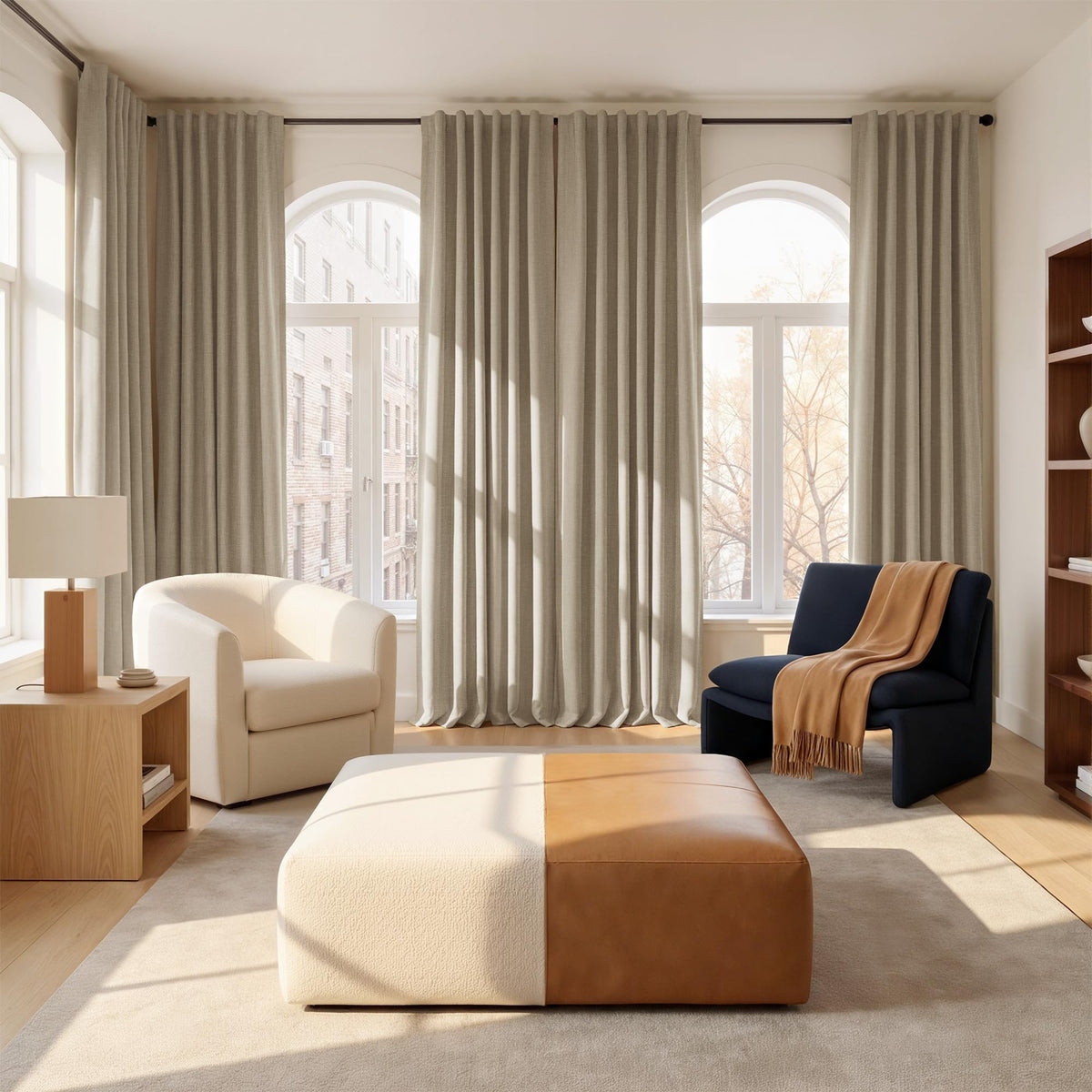 NICETOWN Scratch-Proof 100% Blackout Beige Curtains for Living Room, High-Density Linen Blend Window Treatments Rod Pocket & Back Tab Thermal Drapes for Nightshift, W52 x L84, 2 Panels