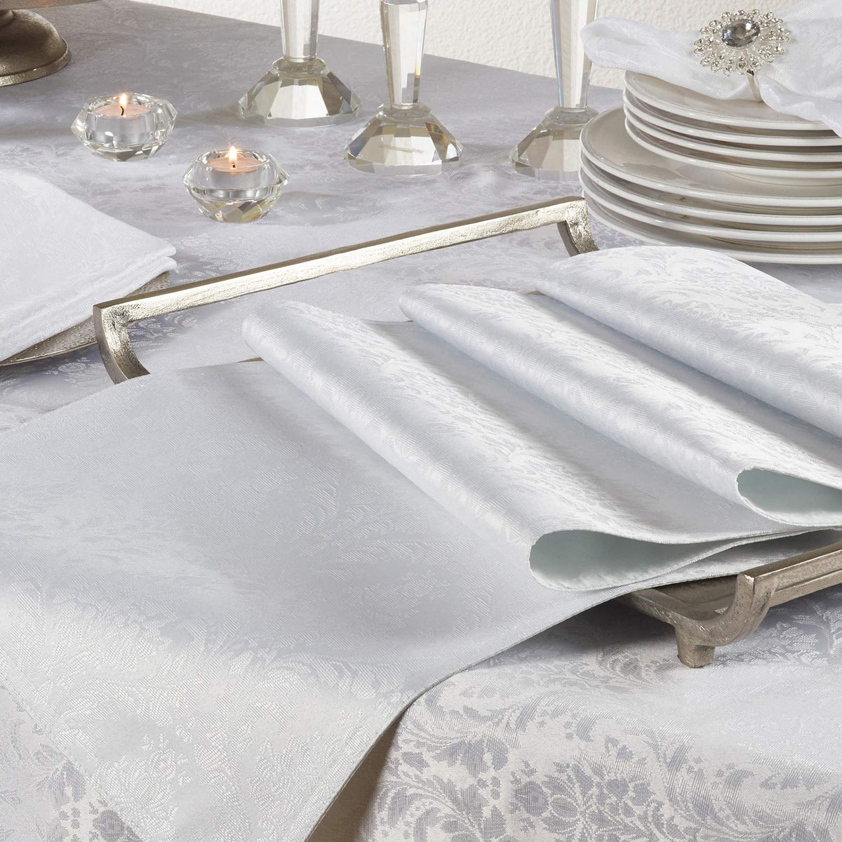 Occasion Gallery White 100% Polyester Victorian Damask Tablecloth, 70" X 180" Rectangle