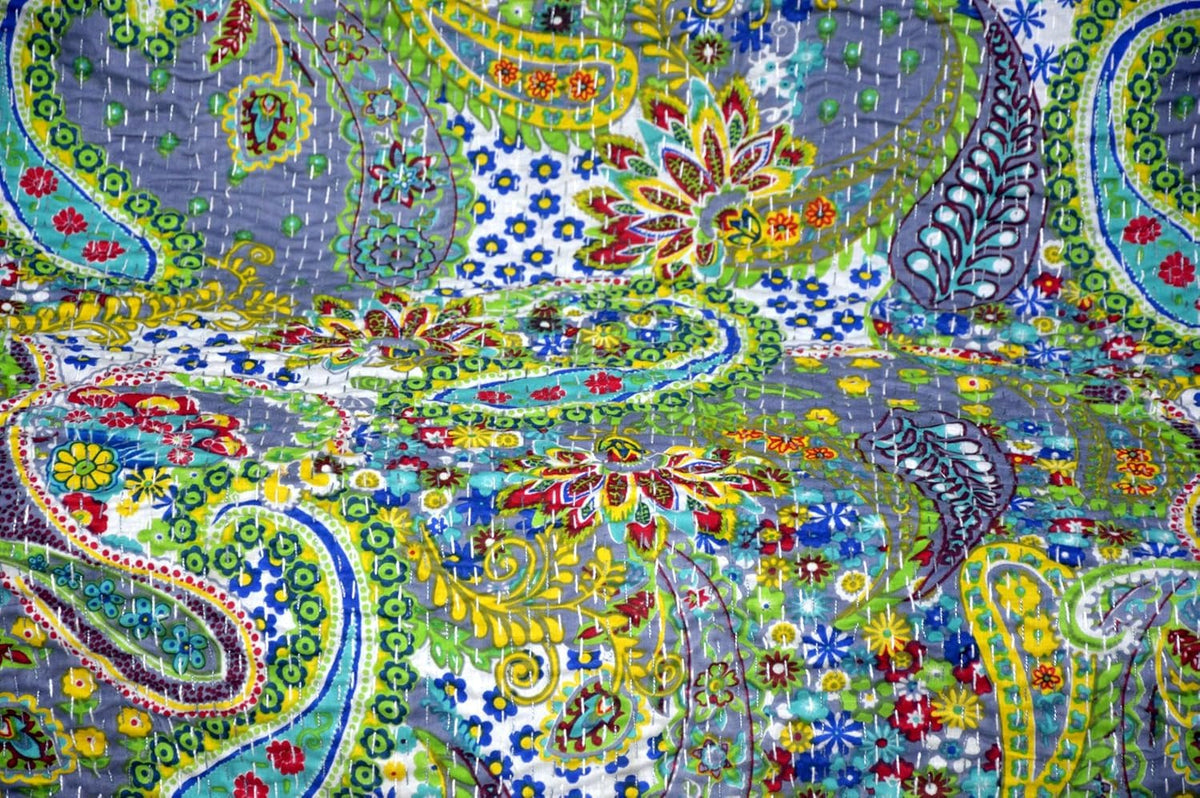 Arprani Indian Vintage Kantha Quilt Set Handmade Cotton Throw Blanket Bedspread gudari Paisley Bohemian bedspreads Boho Queen Size Quilt