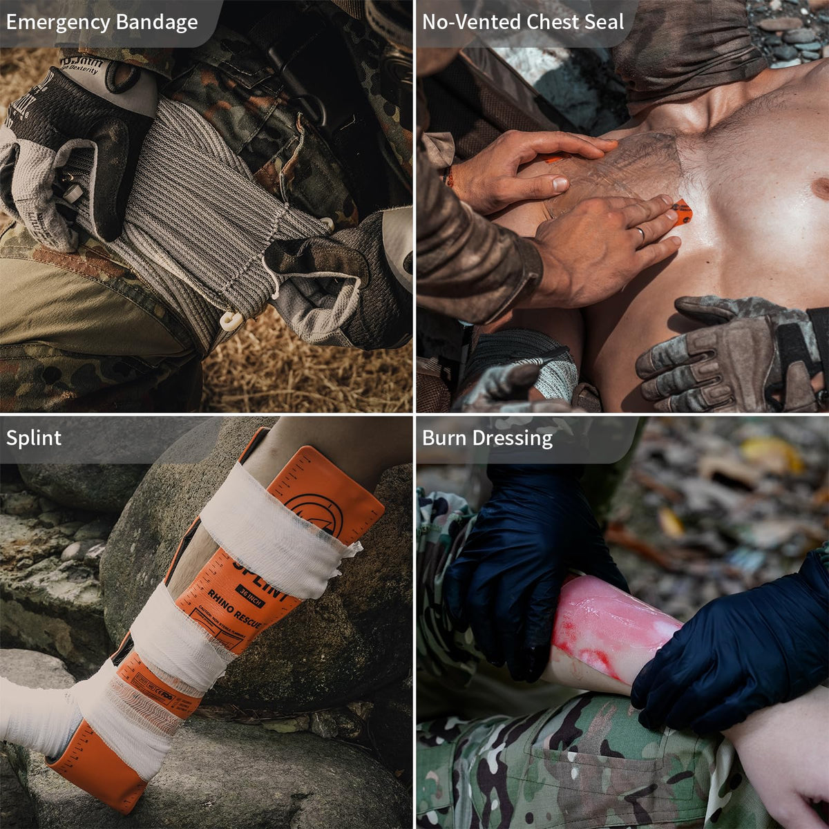 RHINO RESCUE Bundle-IFAK Trauma Kit with C-A-T Tourniquet, Tactical First Aid Kit Molle Pouch for Military+First Aid Splint 36" X 4.3" Orange-Gray