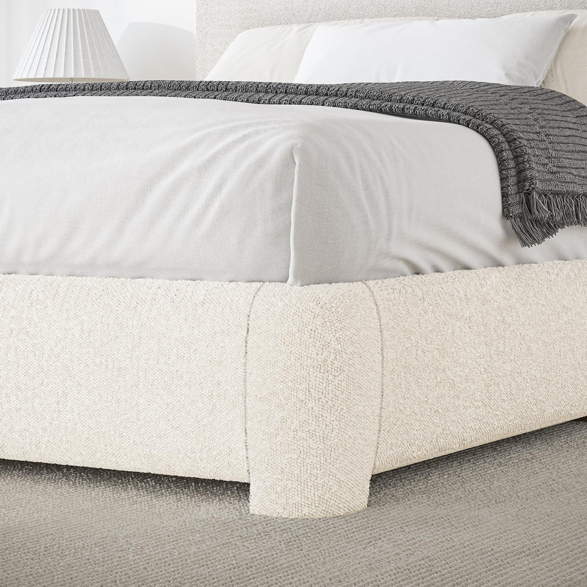 BarnFurin Full Size Bed Frame with Headboard, Cloud Boucle Upholstered Platform Bed Frame, Soft Rounded Corners, No Box Spring Required, Non-Slip and Noise-Free, Easy Assembly, Cream