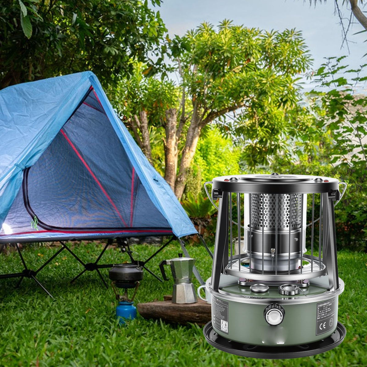 MOTOULAX Portable Kerosene Heater, Adjustable Height 5.2L Tank 20-25 Hours Heat 2.6KW Output for Garage Camping Emergency, with Safety Net and Accessories (Green)