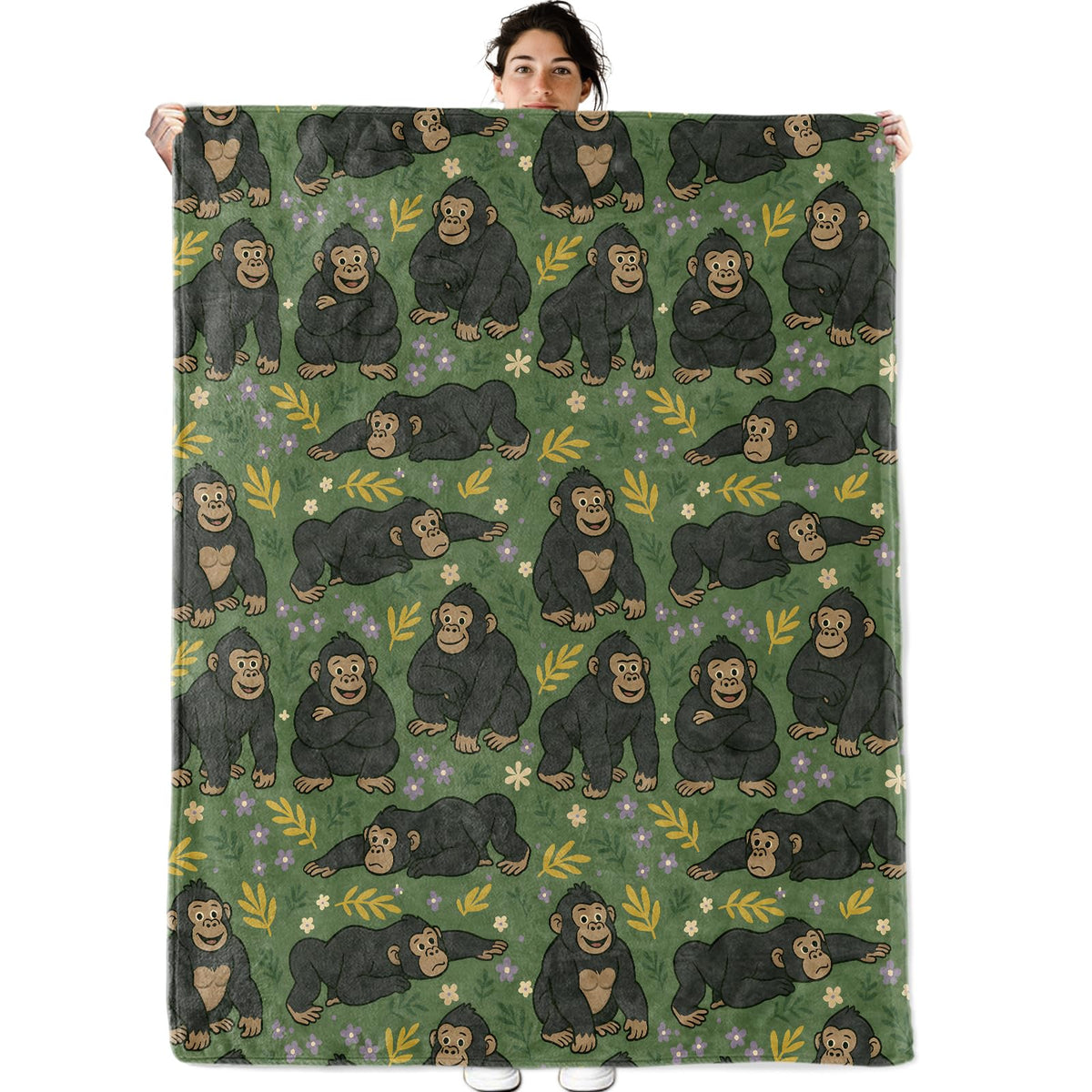 Cute Gorilla Pattern Fleece Blanket for Boys Girls Kids, Cozy Soft Jungle Animal Theme Blankets Gifts for Women, Adults, for Bedroom, Travel, Camping, Sofa, Room Decor 50x60 in