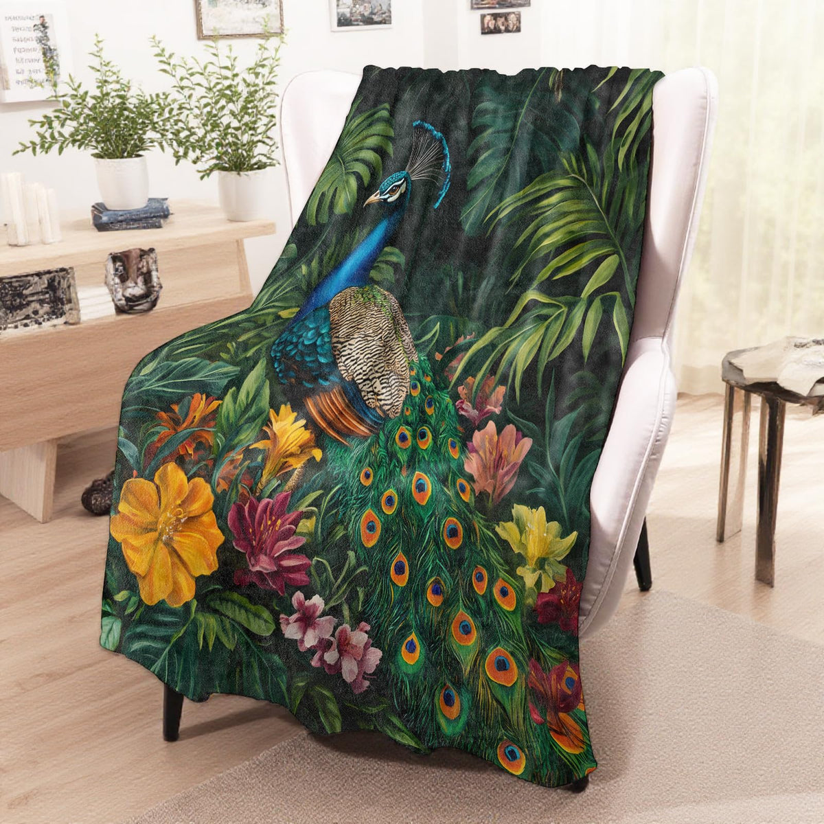 wyxdwh Elegant Peacock Blanket, Cozy Flannel Pretty Peacocks Throw Blanket for Couch Outdoor, Plush Soft Lightweight Travel Jungle Blankets for Bed Decor & Gifts, for Women Girls Adults Kids 50"x60"