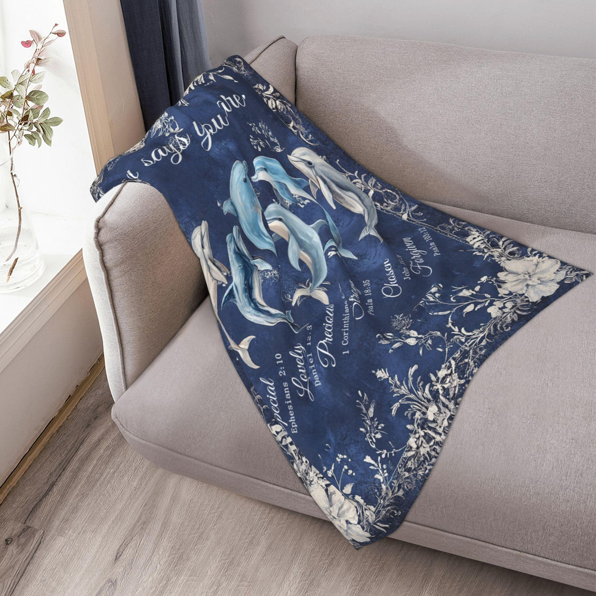 Dolphin Throw Blanket God Says You are Soft Warm Cozy Christian Scripture Dolphins Blankets Religious Bible Verse Fuzzy Plush Fleece Dolphin Blanket Nautical Ocean Gifts for Home Decor 40''X50''