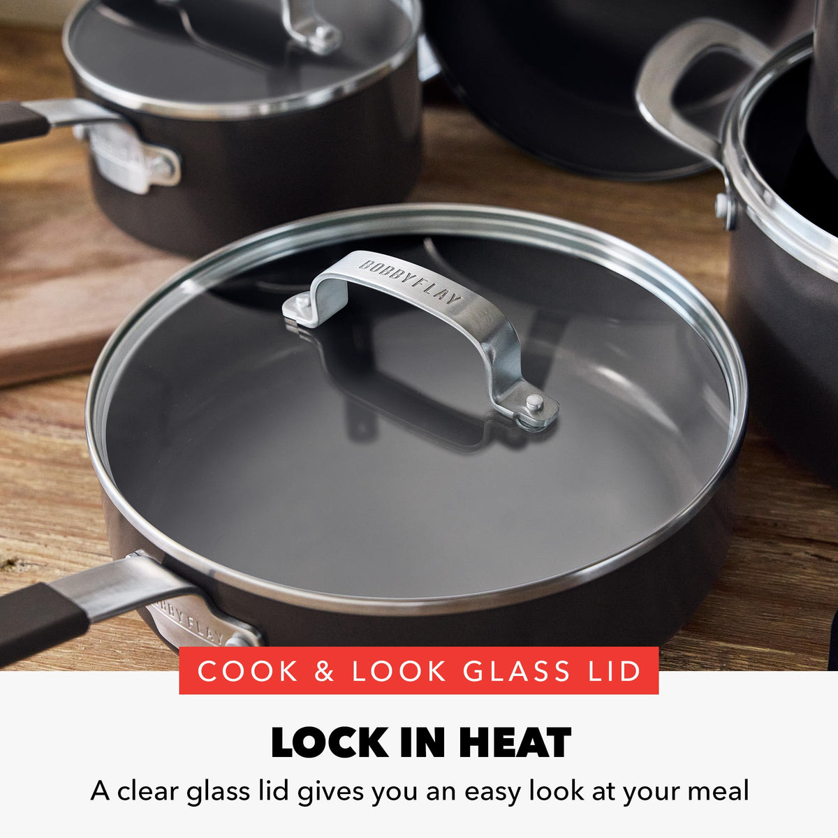 GreenPan x Bobby Flay 13 Piece Nonstick Cookware Pots and Pans Set, PFAS-Free Diamond Ceramic, Induction Suitable, Easy Clean Dishwasher & Oven Safe, Stay-Cool Silicone Handles, Glass Lids, Black
