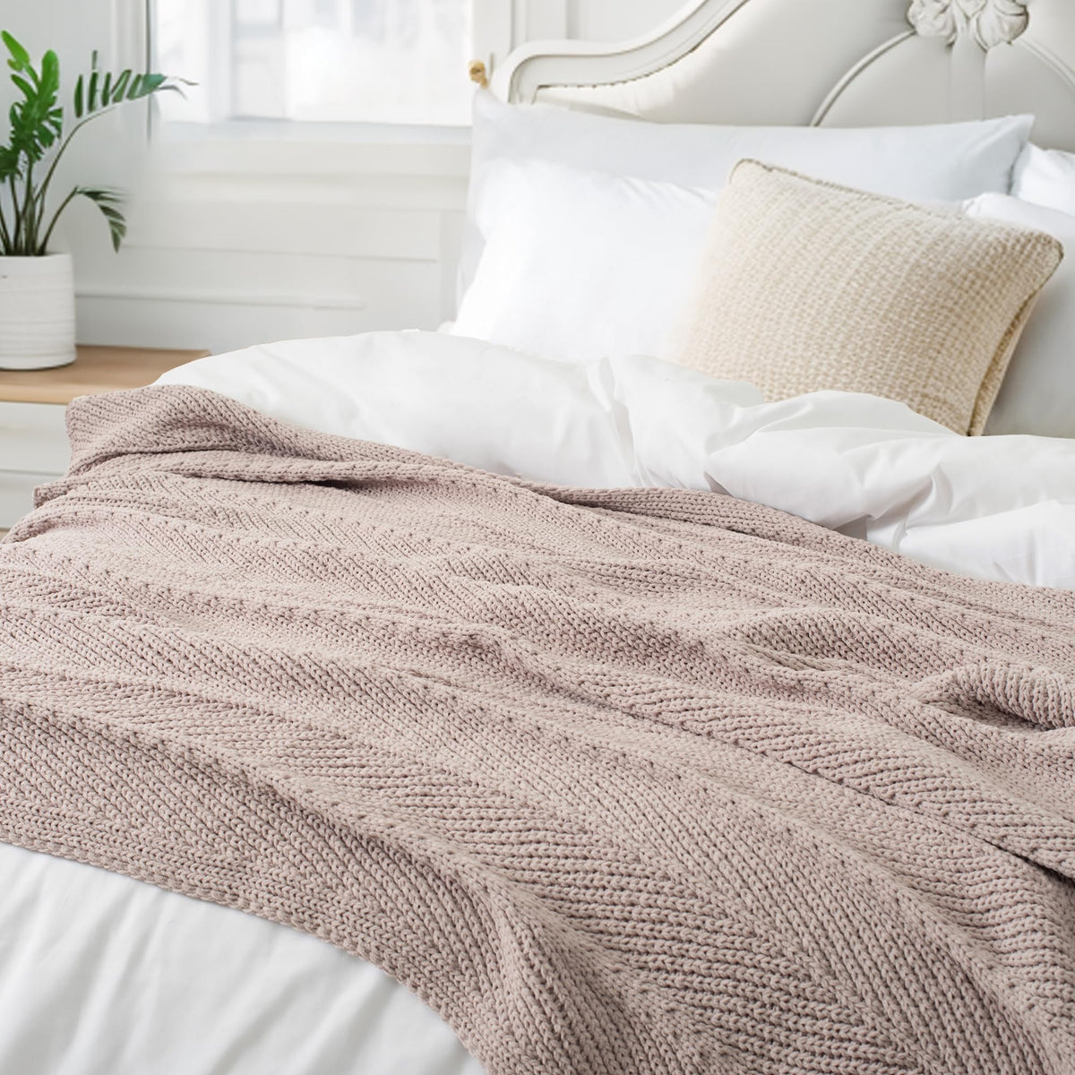 CloudDwelling Chenille Knit Throw Blanket Fluffy Fuzzy Soft Lightweight Cozy Farmhouse Chunky Knitted Throws for Couch Sofa Bed (Taupe, 50"x60")