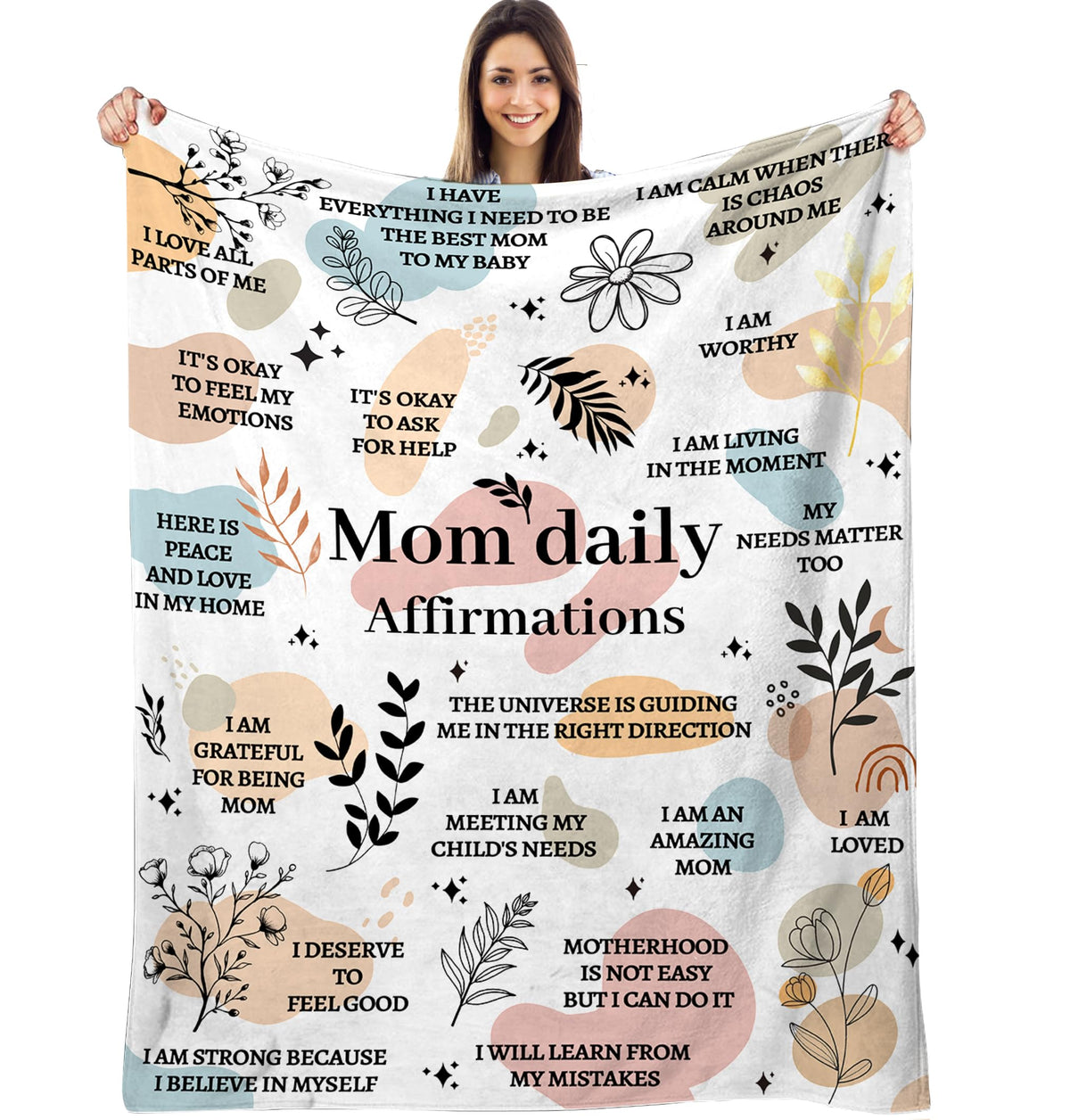 YOYICU New Mom Gifts for Women, Gifts for Mother After Birth, New Mother Blanket, Mom Daily Affirmations Blanket 50" x 60"