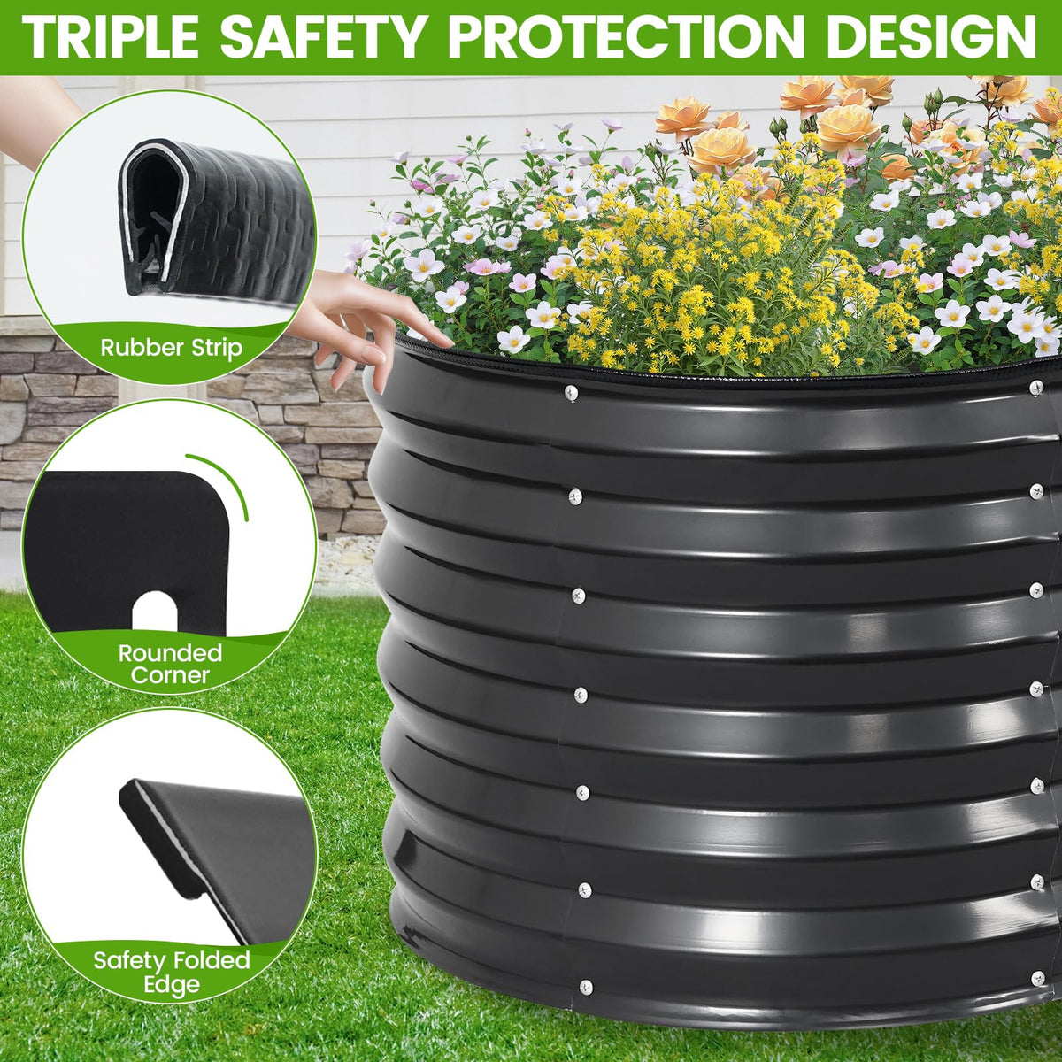 Galvanized Raised Garden Bed Outdoor |17'' Tall Planter Box Outdoor for Deep Root Plants | 2Pcs Raised Bed Kit for Gardening with Rubber Strip for Vegetables Flowers Fruits (Darkgrey, 4x2x1.4FT)