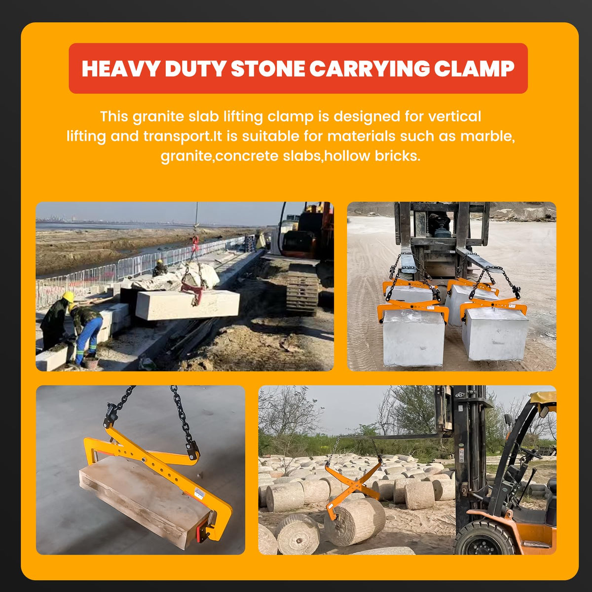 GRYVOZE 1323 lbs Stone Lifting Clamp, Adjustable Range: 13.8"-31" Granite Slab Lifting Clamp, Heavy Duty Scissor Clamps for Carrying and Vertical Transport of Concrete Blocks, Slate Sheets Curb Stones