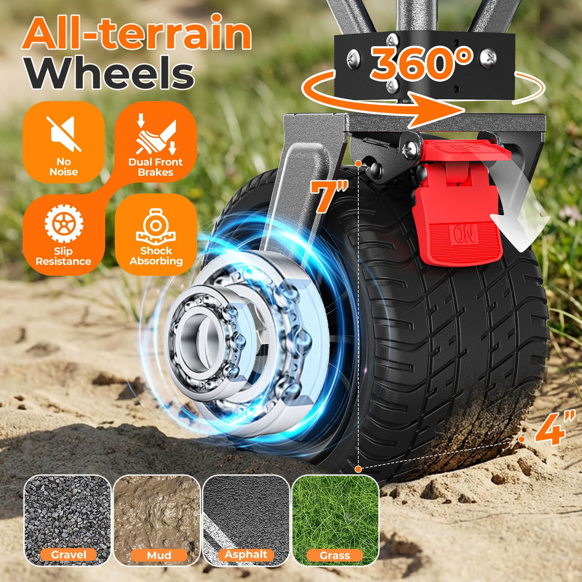 Aimnny 55" Collapsible Wagon with Tailgate & Brakes - 500LBS Heavy Duty Multi-Terrain Cart, 300L Foldable Utility Wagon with Cup Holders & Side Pockets for Beach Sand Camping Sports Shopping (Black)