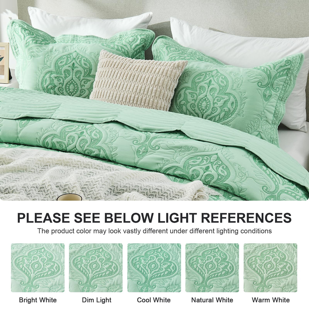 DaisyHuang Oversized Bedspread Coverlet Set Queen Size - Lightweight Bedding Cover - Beautiful Stitching - 4 Piece Reversible Bedspread, Mint Green