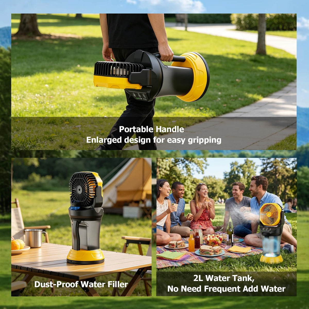 30000mAh Portable Misting Fan, Rechargeable Battery Operated Outdoor Misting Fan with 2L Bucket, 4 Speeds Spray Personal Cooling Fan with RGB Light 120° Auto Oscillating for Patio Camping Beach Garage