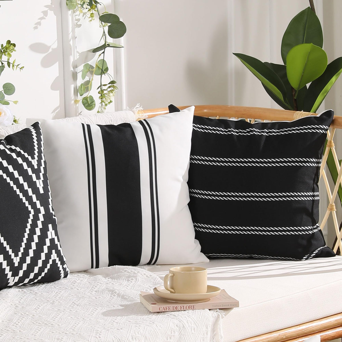 DFXSZ Outdoor Pillow Covers 18x18 Inch Set of 4 Waterproof Modern Geometry Throw Pillows Outdoor Summer Waterproof Decor for Patio Funiture Garden Polyester Cushion Covers 013A