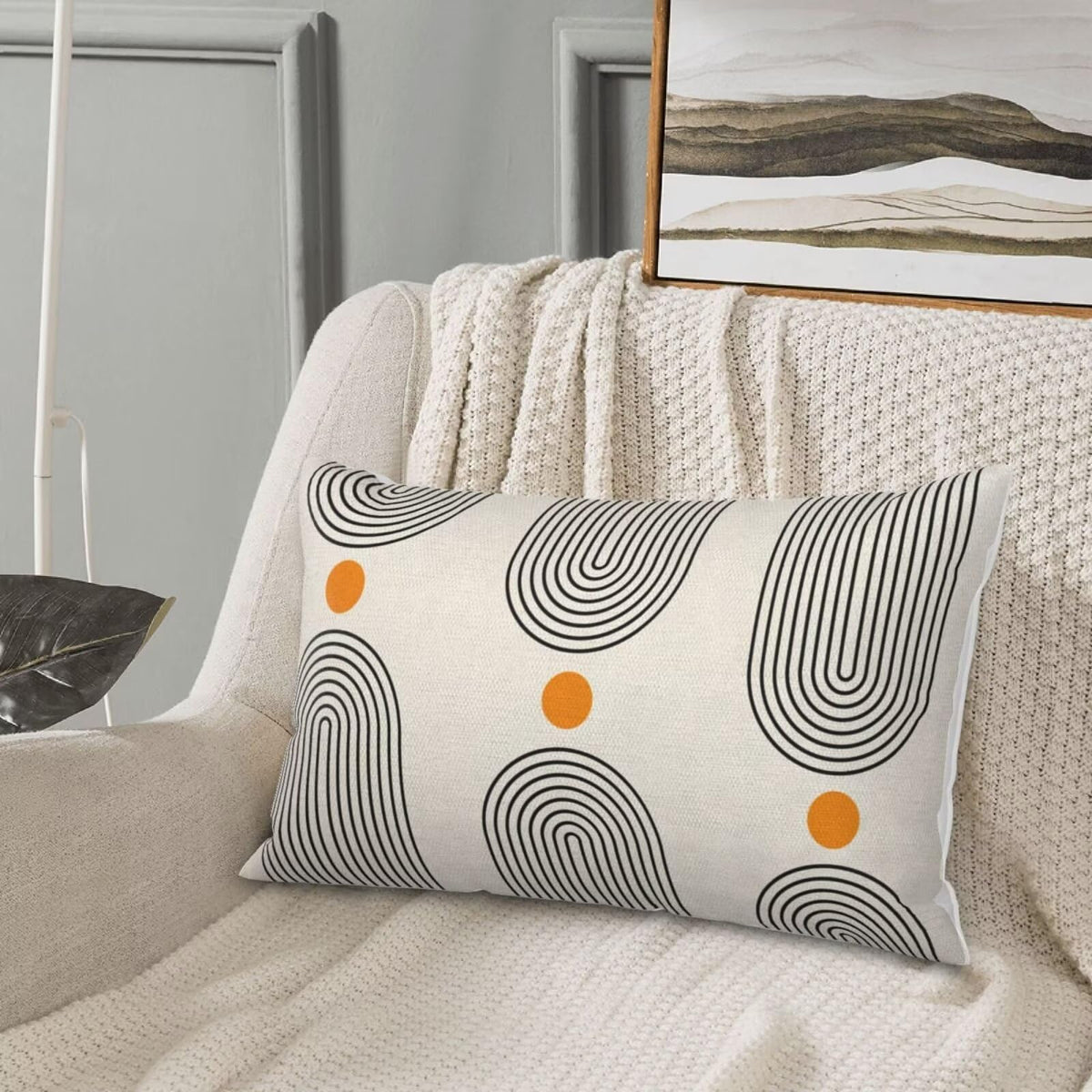 Jecuwo Boho Mid Century Pillow Covers 12x20 Inch Set of 2, Abstract Simple Sun Arch Decorative Throw Pillowcase Boho Modern Outdoor Farmhouse Cushion Cover for Sofa Couch Bed Living Room Decor