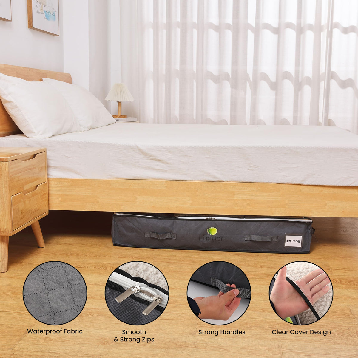 Title: Liliadon Lightweight Linen Underbed Storage Bags (6-Pack) - Gift Set! 4 Large (90L) + 2 Medium (40L) - Foldable Closet Organizers for Clothes & Bedding