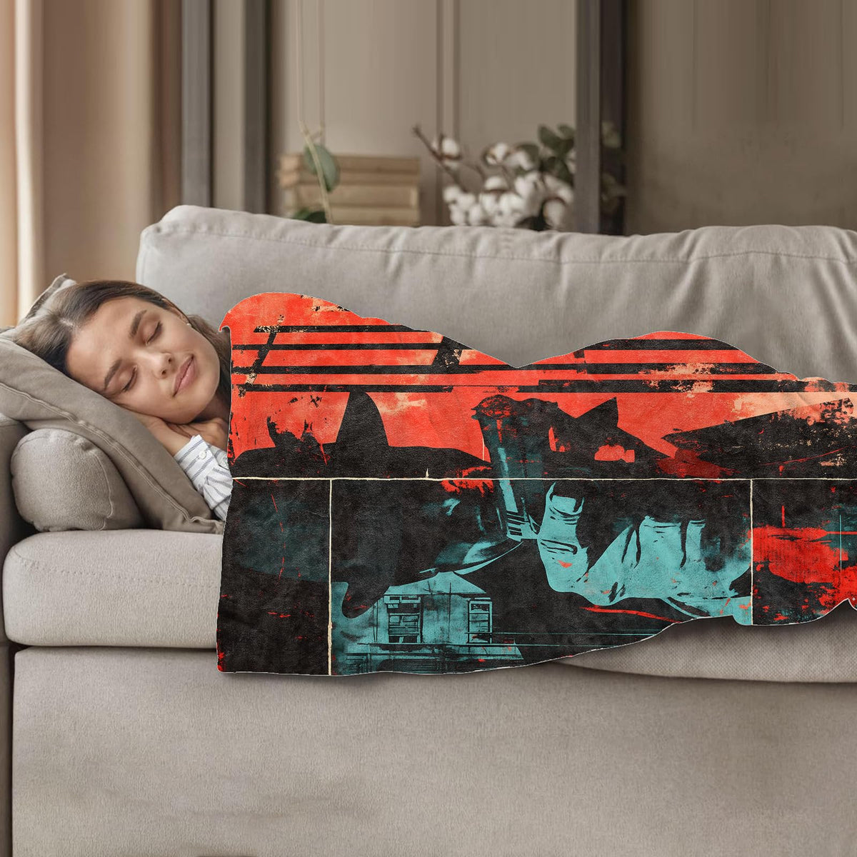 Plistiz Black Crime Throw Blanket 50"x60", Dark Urban Art Theme Blankets for Living Room Couch, Home Decor, Soft Flannel Crime Gifts for Adults and Women