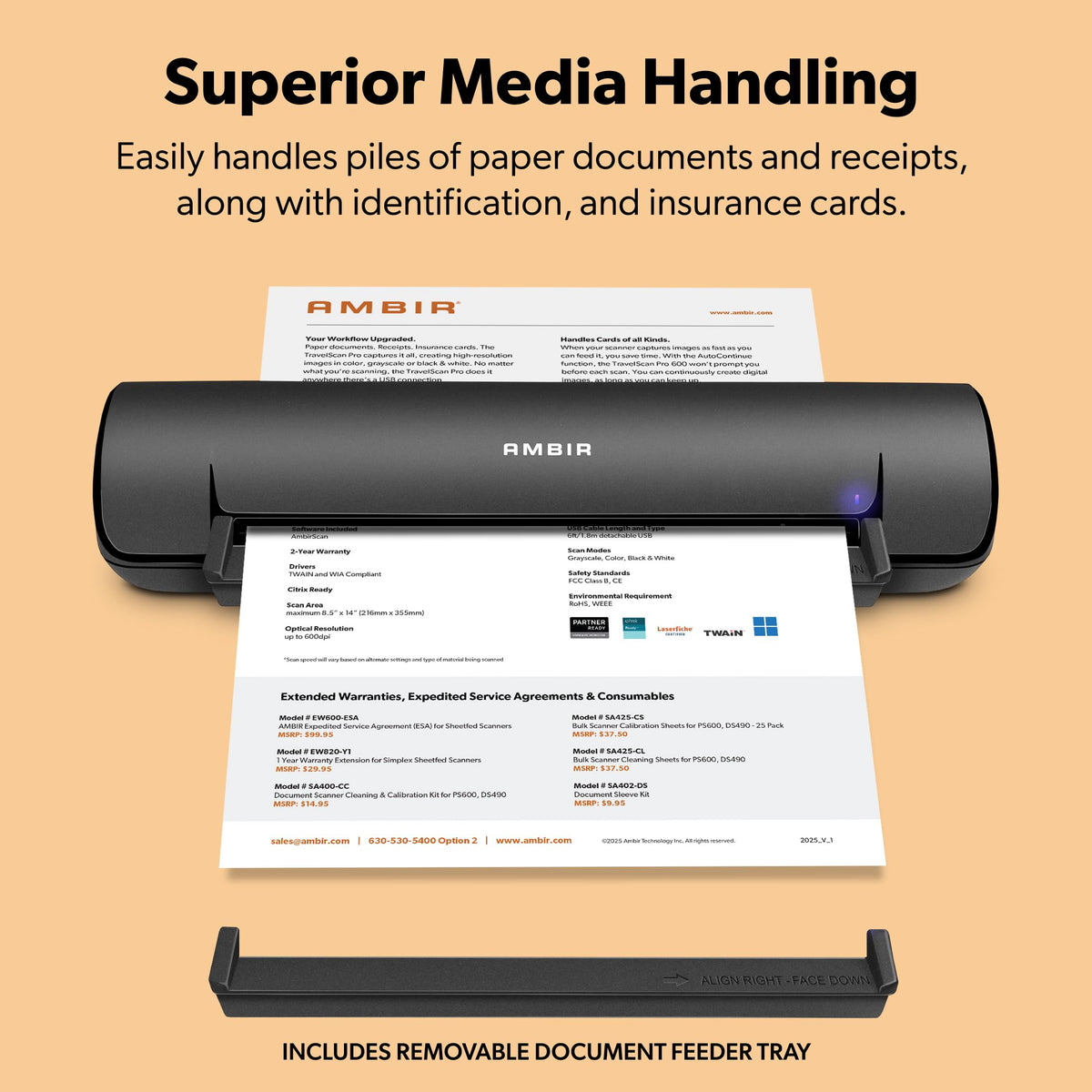 Ambir ImageScan Pro 490i (DS490-AS) Duplex Document and Card Scanner with AmbirScan